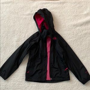 Black and pink north face girls rain coat